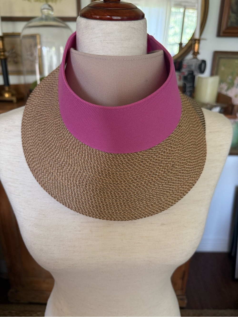 Eric Javits Champ Straw Visor Pink